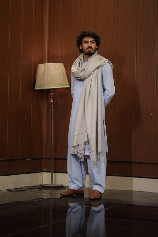 LIGHT GREY WOOLEN MEN SHAWL _ PURE WOOLEN