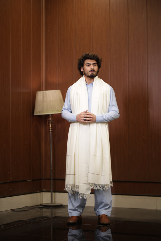 PREMIUM QUALITY PLAIN DOUBLE FIBER OFF-WHITE PURE WOOLEN SHAWL