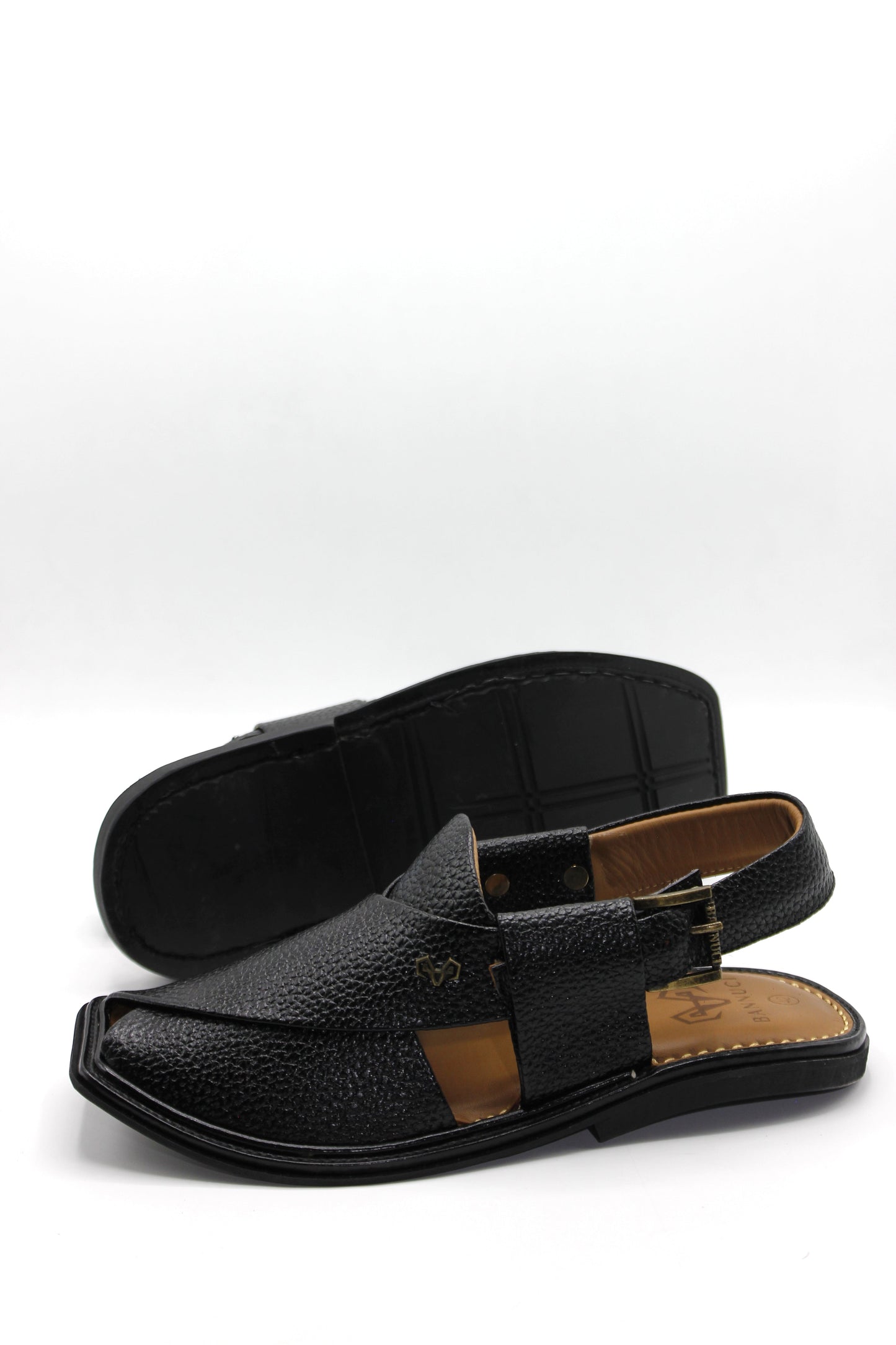 Luxury Traditional Black Granular Peshawari Chappal