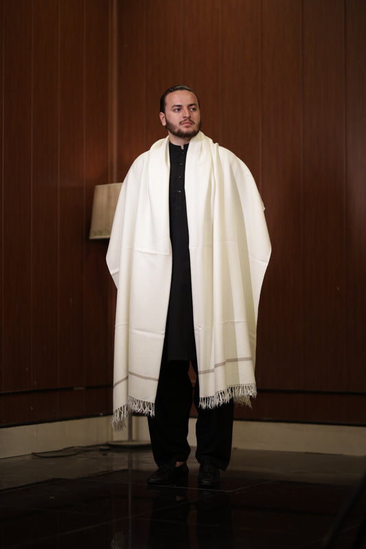 OFF WHITE AUSTRALIAN MEN SHAWL _ PURE AUSTRALIAN WOOLEN