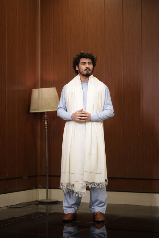 PREMIUM QUALITY PLAIN DOUBLE FIBER OFF-WHITE PURE WOOLEN SHAWL