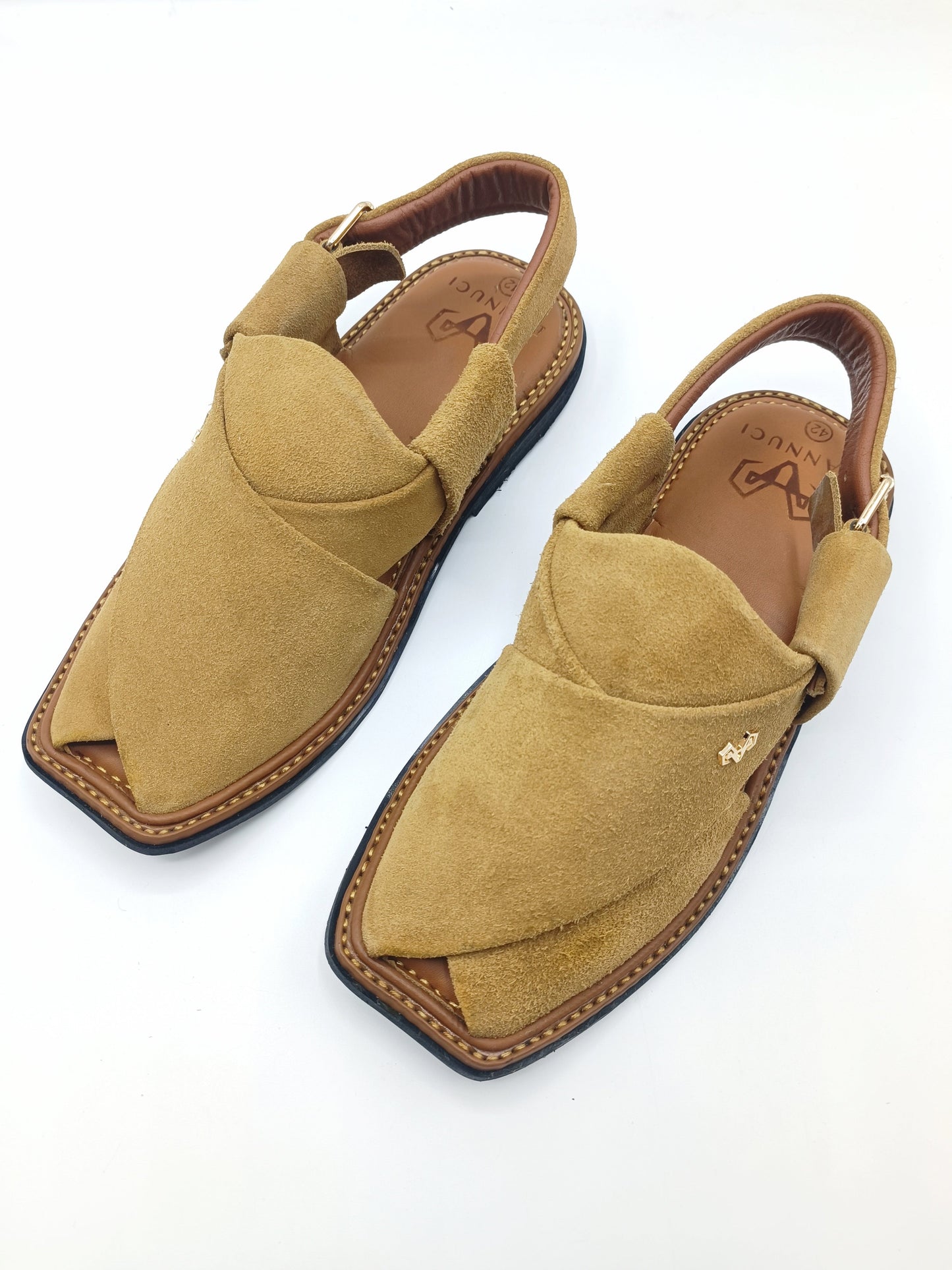 Luxury Golden Brown Peshawari Suede Chappal