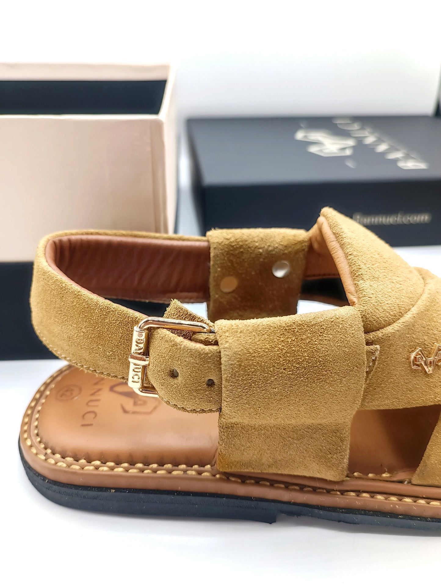 Luxury Golden Brown Peshawari Suede Chappal