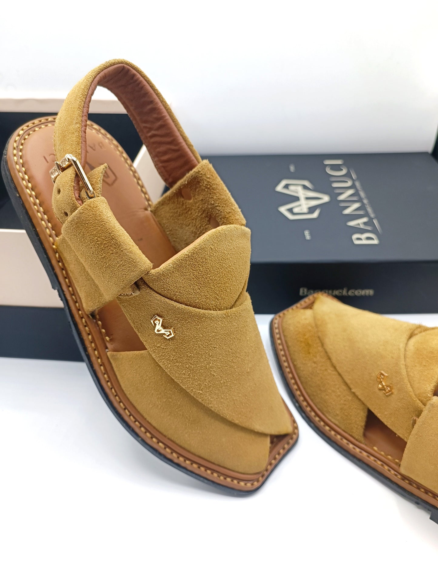 Luxury Golden Brown Peshawari Suede Chappal