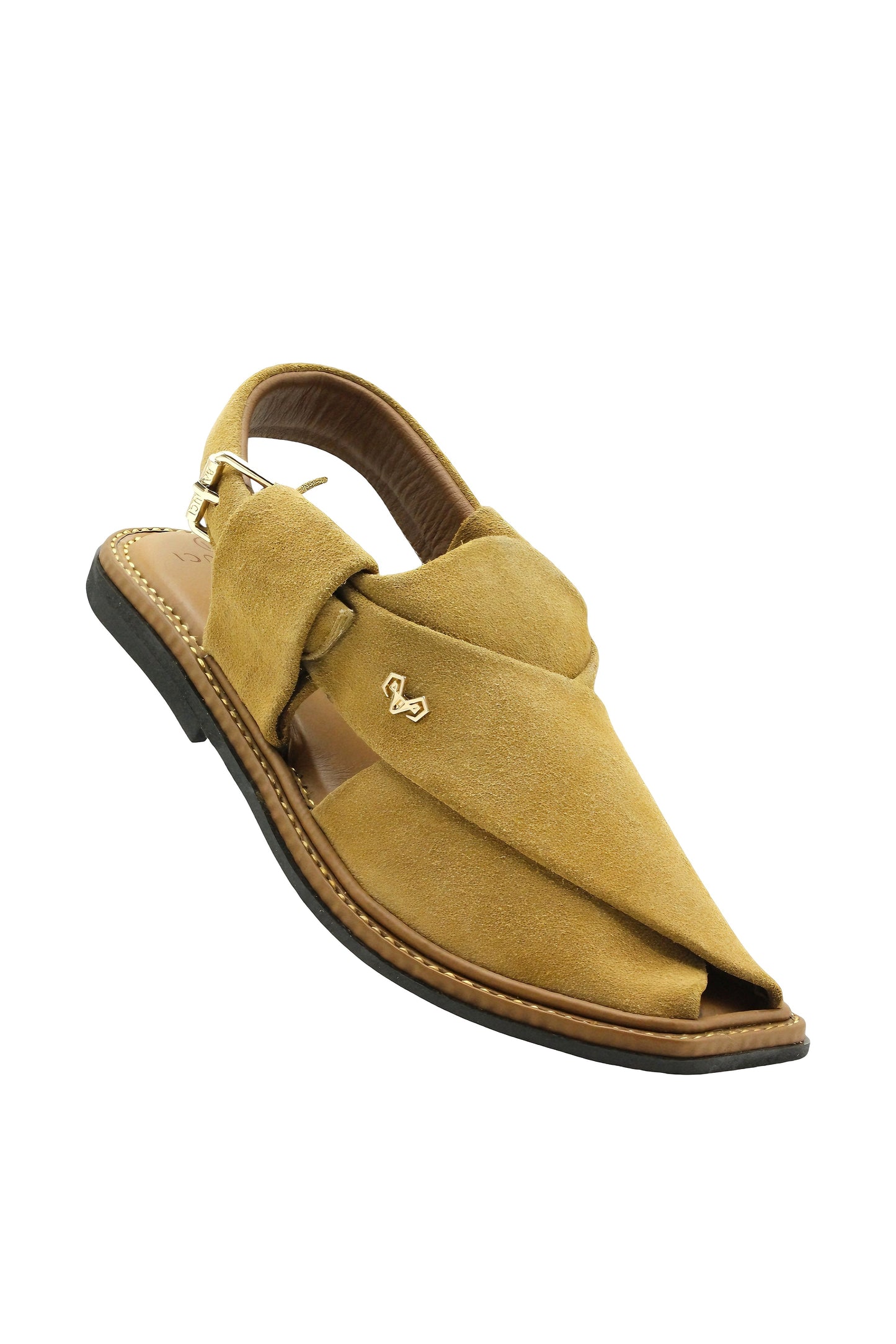 Luxury Golden Brown Peshawari Suede Chappal