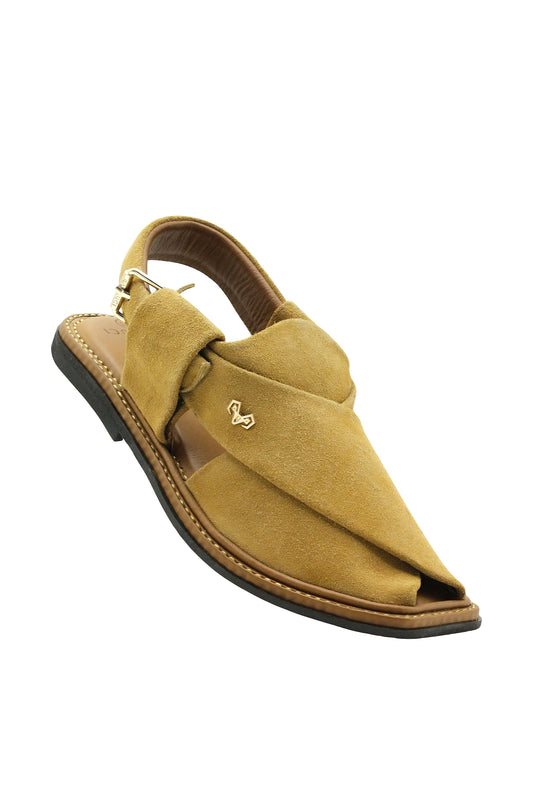 Luxury Golden Brown Peshawari Suede Chappal